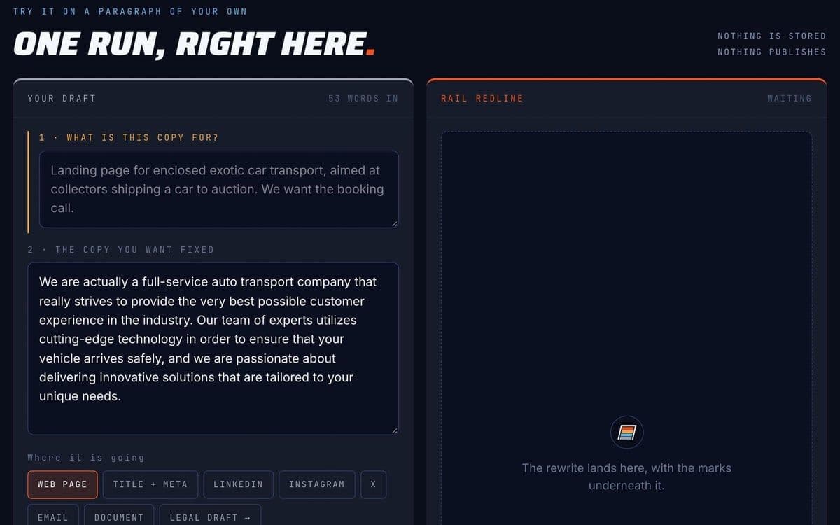 RAIL Redline: a draft on the left and the rewrite with its marks on the right.