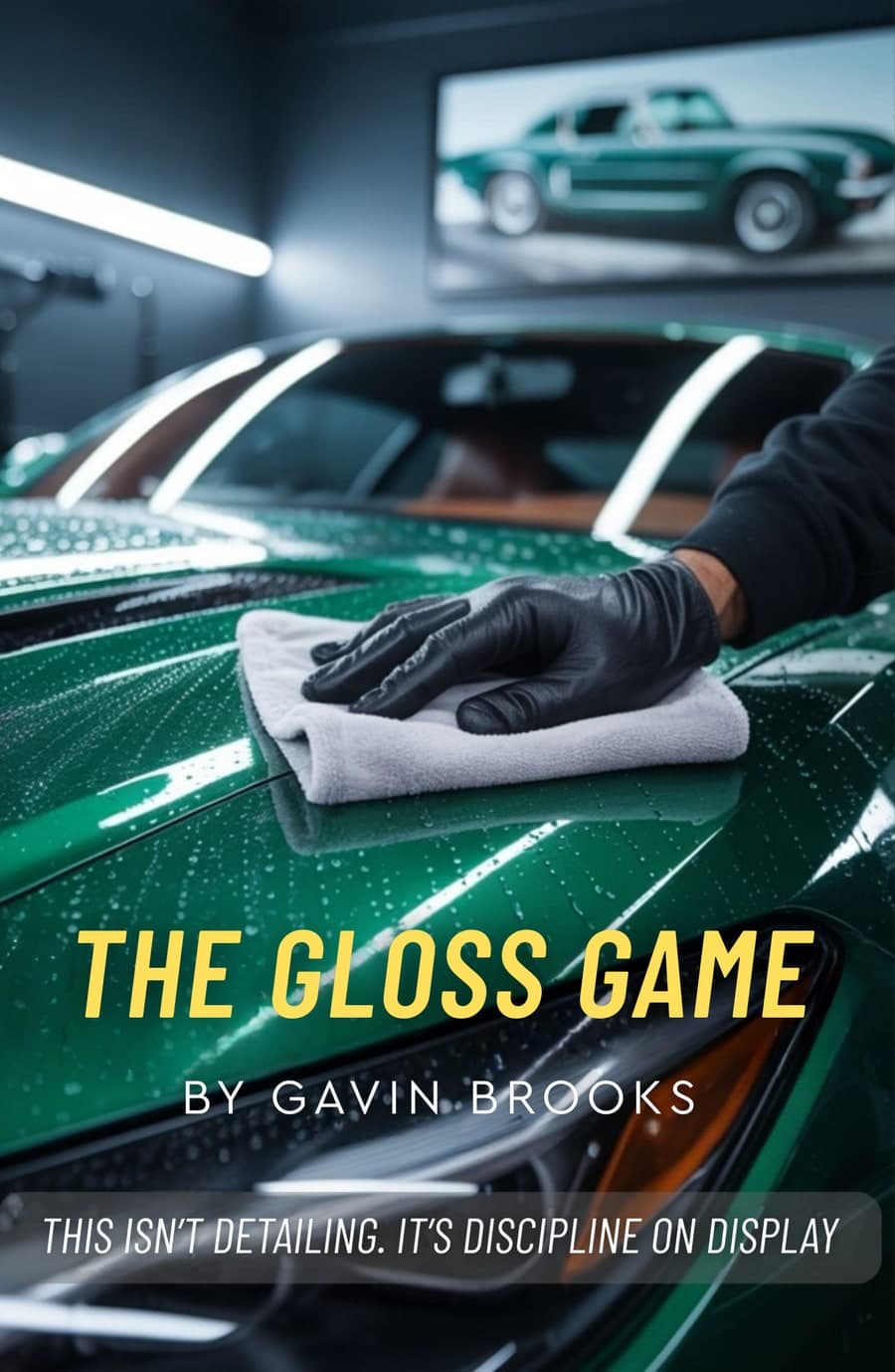 Cover of The Gloss Game by Gavin Brooks: a gloved hand wiping a green car, with the line This isn't detailing. It's discipline on display.